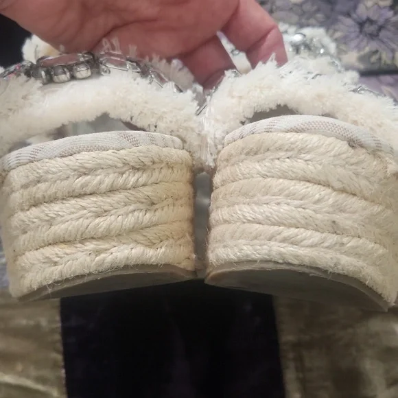 Zara Trafaluc Frayed Rhinestone Platform Sandals - Picture 6 of 8